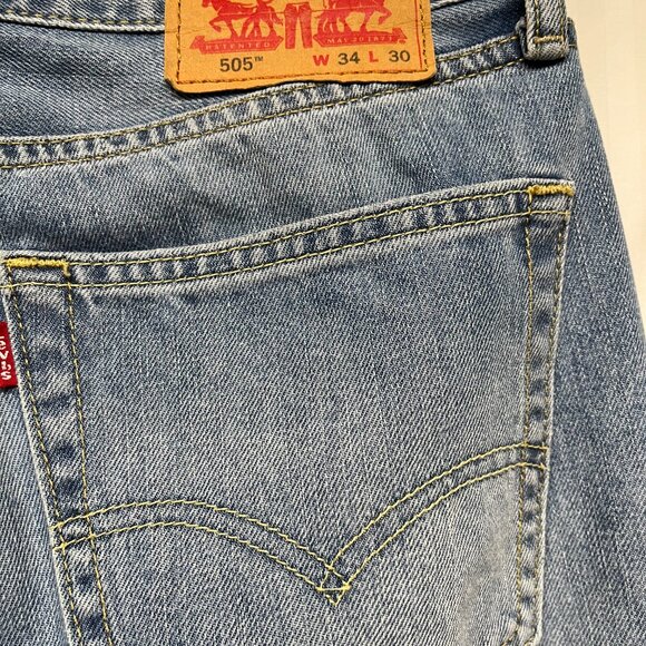Levi's 505 Men's Jeans Regular Fit 34x30 Blue Medium Wash Stretch Straight Leg - Picture 7 of 13